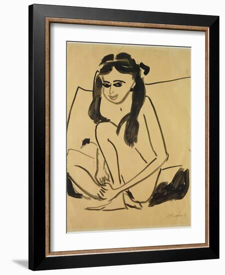 Crouching Nude Girl, 1907 (Pen & Ink on Paper)-Ernst Ludwig Kirchner-Framed Giclee Print