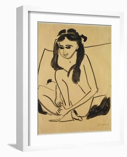 Crouching Nude Girl, 1907 (Pen & Ink on Paper)-Ernst Ludwig Kirchner-Framed Giclee Print