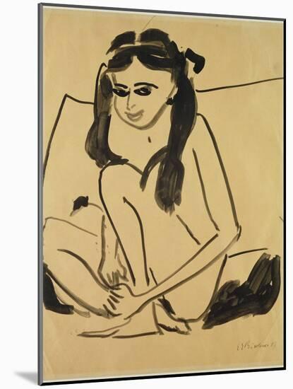 Crouching Nude Girl, 1907 (Pen & Ink on Paper)-Ernst Ludwig Kirchner-Mounted Giclee Print