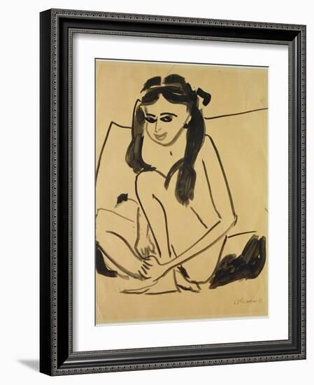 Crouching Nude Girl, 1907 (Pen & Ink on Paper)-Ernst Ludwig Kirchner-Framed Giclee Print