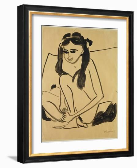 Crouching Nude Girl, 1907 (Pen & Ink on Paper)-Ernst Ludwig Kirchner-Framed Giclee Print