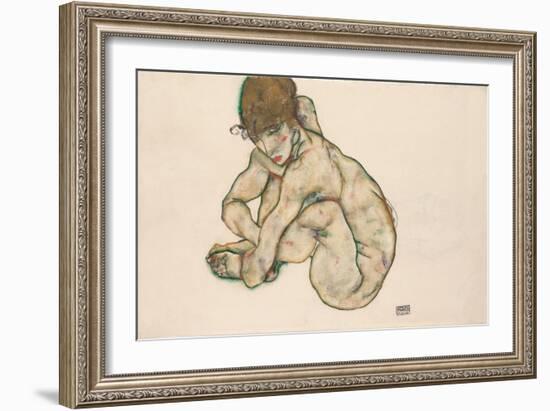 Crouching Nude Girl, 1914-Egon Schiele-Framed Giclee Print