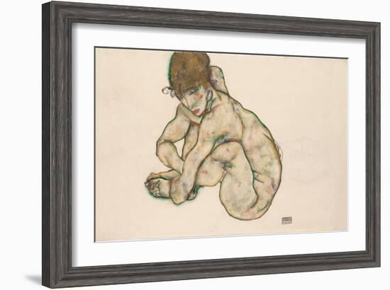 Crouching Nude Girl, 1914-Egon Schiele-Framed Giclee Print