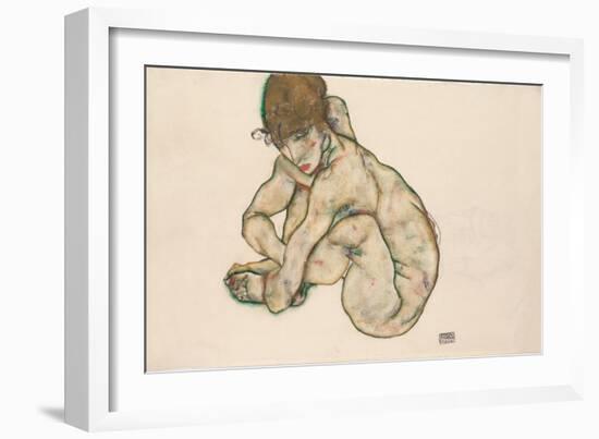 Crouching Nude Girl, 1914-Egon Schiele-Framed Giclee Print