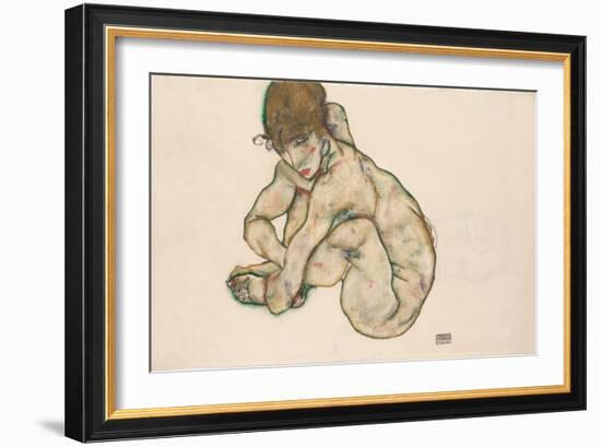 Crouching Nude Girl, 1914-Egon Schiele-Framed Giclee Print