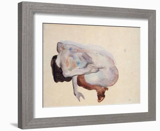 Crouching Nude in Shoes and Black Stockings, Back View, 1912-Egon Schiele-Framed Giclee Print