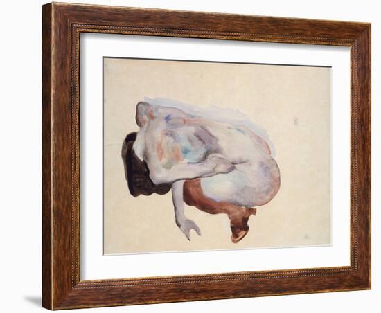 Crouching Nude in Shoes and Black Stockings, Back View, 1912-Egon Schiele-Framed Giclee Print