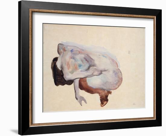 Crouching Nude in Shoes and Black Stockings, Back View, 1912-Egon Schiele-Framed Giclee Print