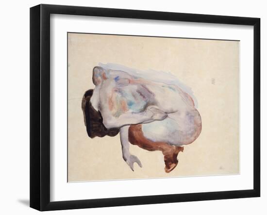 Crouching Nude in Shoes and Black Stockings, Back View, 1912-Egon Schiele-Framed Giclee Print