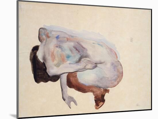 Crouching Nude in Shoes and Black Stockings, Back View, 1912-Egon Schiele-Mounted Giclee Print