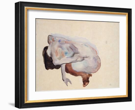 Crouching Nude in Shoes and Black Stockings, Back View, 1912-Egon Schiele-Framed Giclee Print