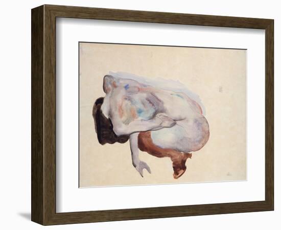 Crouching Nude in Shoes and Black Stockings, Back View, 1912-Egon Schiele-Framed Giclee Print