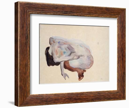 Crouching Nude in Shoes and Black Stockings, Back View, 1912-Egon Schiele-Framed Giclee Print