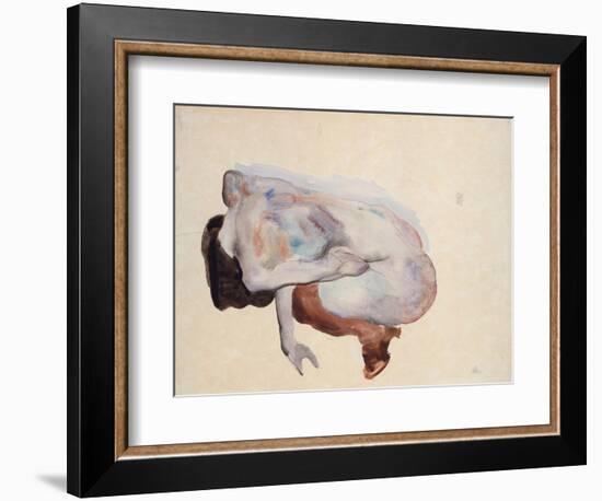 Crouching Nude in Shoes and Black Stockings, Back View, 1912-Egon Schiele-Framed Giclee Print