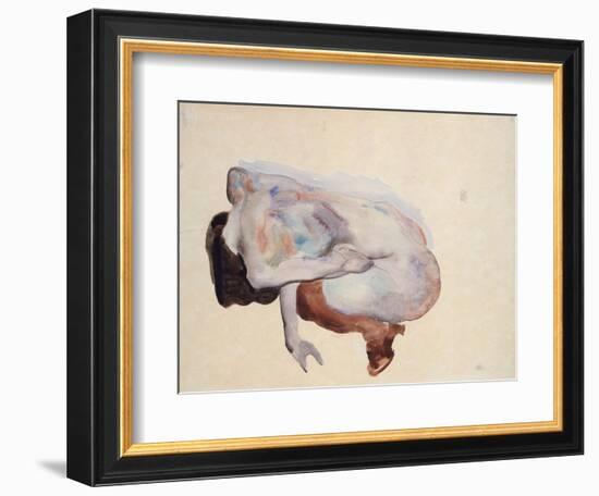 Crouching Nude in Shoes and Black Stockings, Back View, 1912-Egon Schiele-Framed Giclee Print