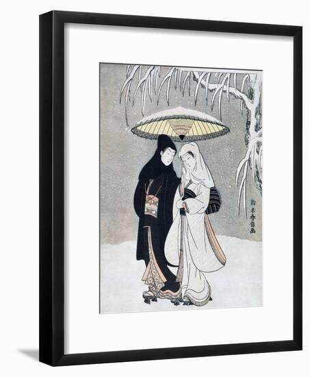 Crow and Heron, or Young Lovers Walking Together under an Umbrella in a Snowstorm, C1769-Suzuki Harunobu-Framed Premium Giclee Print