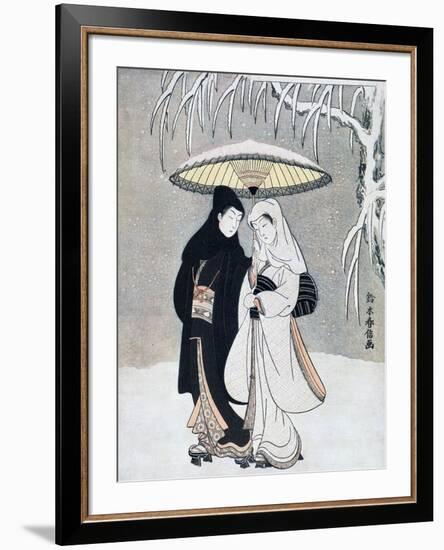 Crow and Heron, or Young Lovers Walking Together under an Umbrella in a Snowstorm, C1769-Suzuki Harunobu-Framed Premium Giclee Print