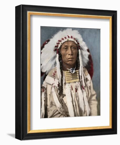 Crow Indian Chief in a Traditional War Bonnet and Clothing, circa 1900--Framed Giclee Print