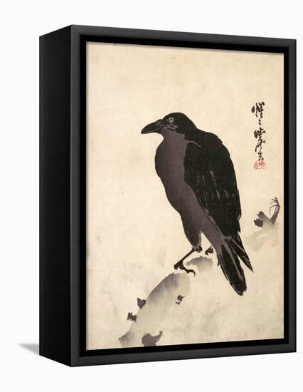 Crow Resting on Wood Trunk-Kyosai Kawanabe-Framed Premier Image Canvas