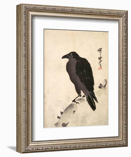 Crow Resting on Wood Trunk-Kyosai Kawanabe-Framed Giclee Print