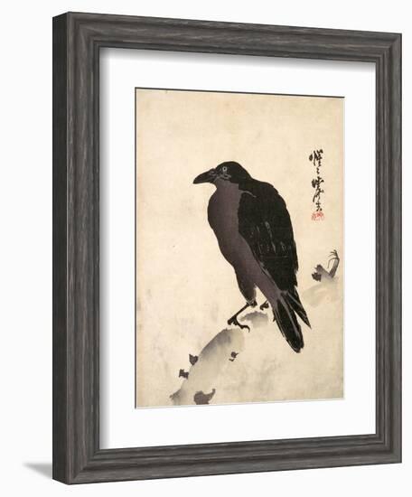 Crow Resting on Wood Trunk-Kyosai Kawanabe-Framed Giclee Print