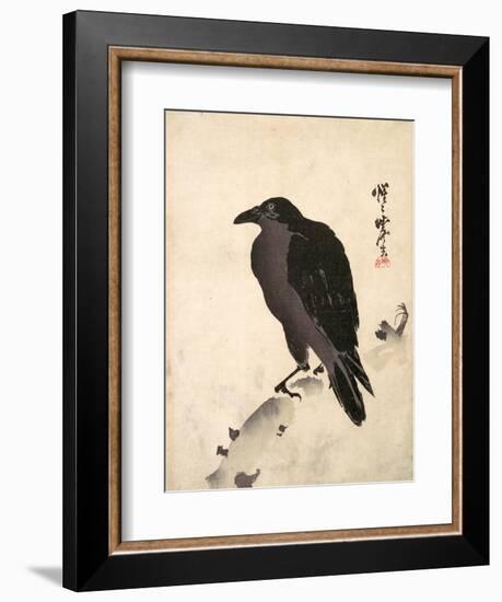 Crow Resting on Wood Trunk-Kyosai Kawanabe-Framed Giclee Print