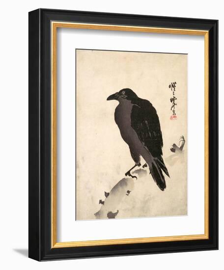 Crow Resting on Wood Trunk-Kyosai Kawanabe-Framed Giclee Print