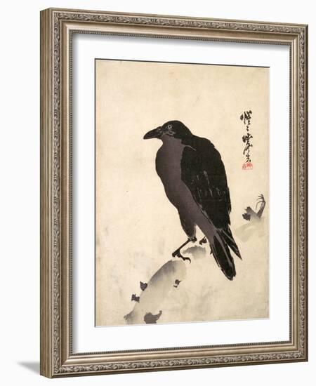 Crow Resting on Wood Trunk-Kyosai Kawanabe-Framed Giclee Print