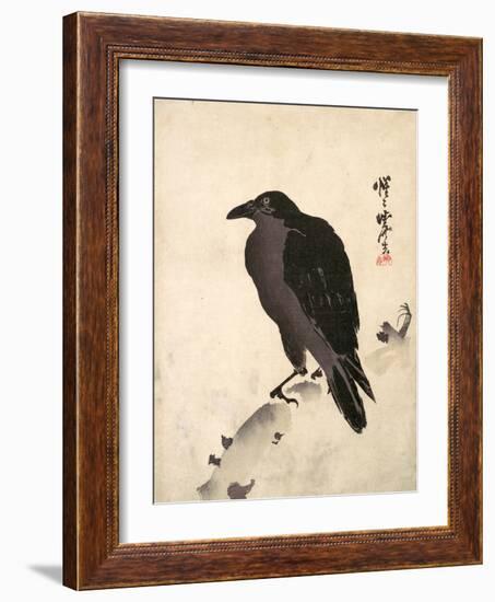 Crow Resting on Wood Trunk-Kyosai Kawanabe-Framed Giclee Print