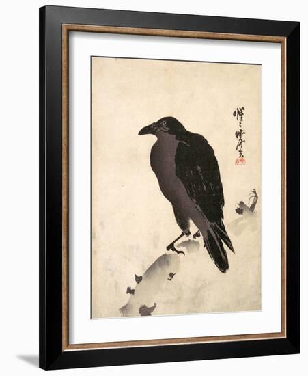 Crow Resting on Wood Trunk-Kyosai Kawanabe-Framed Giclee Print