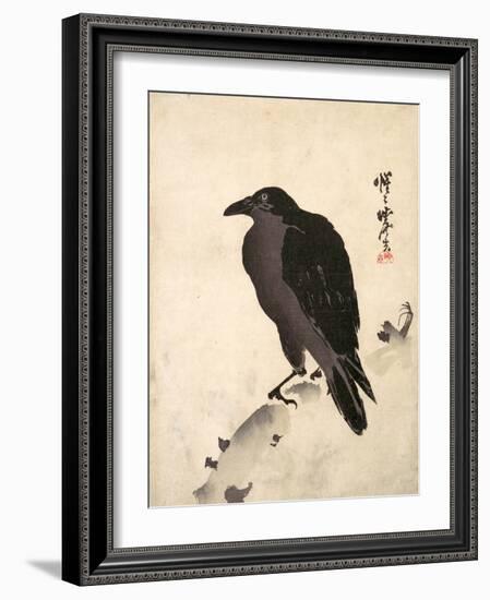 Crow Resting on Wood Trunk-Kyosai Kawanabe-Framed Giclee Print