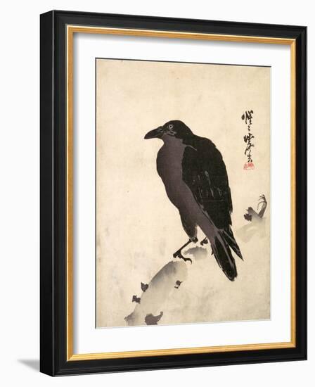 Crow Resting on Wood Trunk-Kyosai Kawanabe-Framed Giclee Print