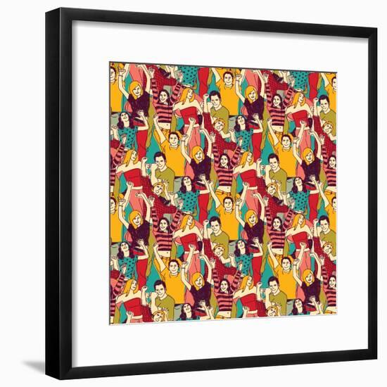 Crowd Active Happy People Seamless Color Pattern. Big Group of Active Happy People. Color Seamless-Chief Crow Daria-Framed Premium Giclee Print