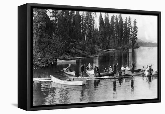 Crowd Boating and Bathing on the Lake - Payette Lake, ID-Lantern Press-Framed Stretched Canvas