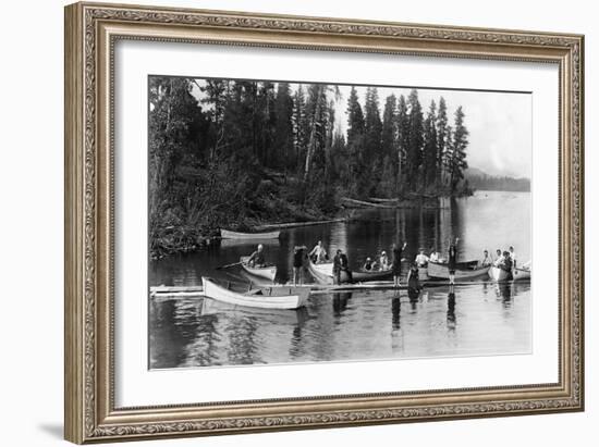 Crowd Boating and Bathing on the Lake - Payette Lake, ID-Lantern Press-Framed Art Print