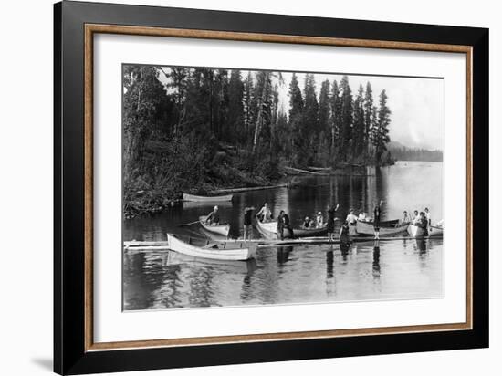 Crowd Boating and Bathing on the Lake - Payette Lake, ID-Lantern Press-Framed Art Print