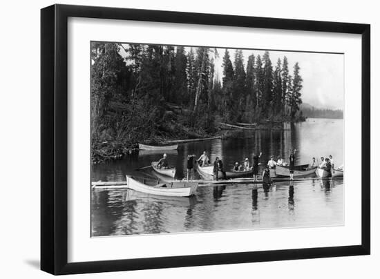 Crowd Boating and Bathing on the Lake - Payette Lake, ID-Lantern Press-Framed Art Print