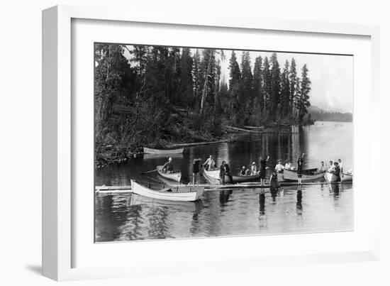 Crowd Boating and Bathing on the Lake - Payette Lake, ID-Lantern Press-Framed Art Print