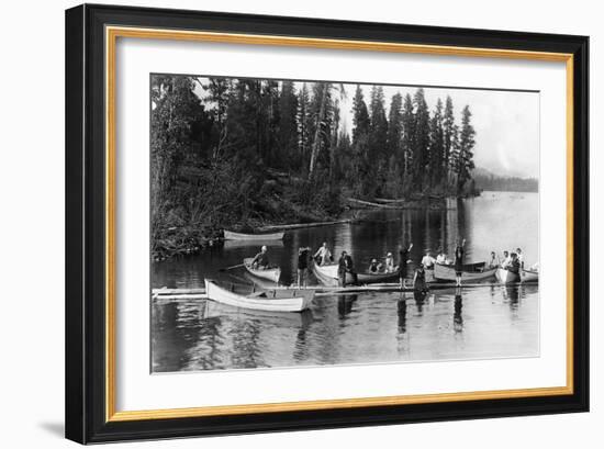 Crowd Boating and Bathing on the Lake - Payette Lake, ID-Lantern Press-Framed Art Print