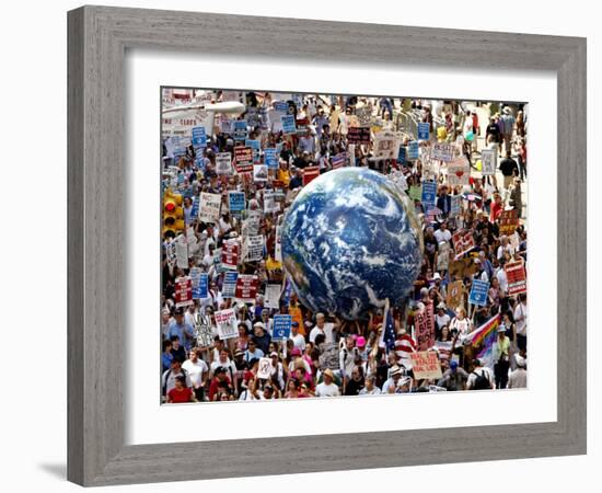 Crowd Fills a Manhattan Avenue During a Protest March in New York-null-Framed Photographic Print