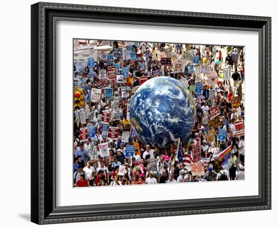Crowd Fills a Manhattan Avenue During a Protest March in New York-null-Framed Photographic Print
