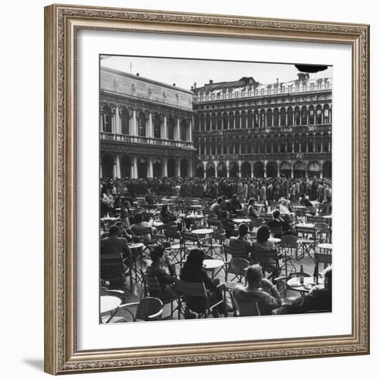 Crowd in Piazza San Marco. Tables at Cafe Florian in Foreground-Alfred Eisenstaedt-Framed Photographic Print