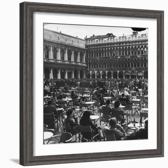 Crowd in Piazza San Marco. Tables at Cafe Florian in Foreground-Alfred Eisenstaedt-Framed Photographic Print