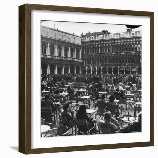 Crowd in Piazza San Marco. Tables at Cafe Florian in Foreground-Alfred Eisenstaedt-Framed Photographic Print