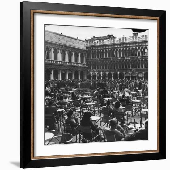 Crowd in Piazza San Marco. Tables at Cafe Florian in Foreground-Alfred Eisenstaedt-Framed Photographic Print