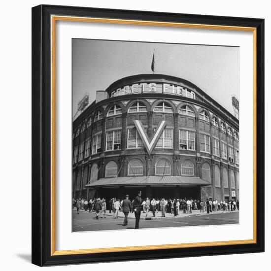 Crowd of Baseball Fans Lining Up to See Game at Ebbets Field-Ed Clark-Framed Photographic Print