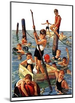 "Crowd of Boys Swimming,"July 28, 1928-Eugene Iverd-Mounted Giclee Print