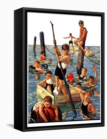 "Crowd of Boys Swimming,"July 28, 1928-Eugene Iverd-Framed Premier Image Canvas