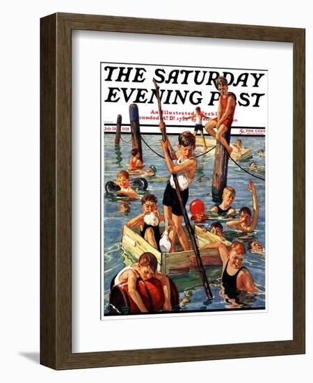 "Crowd of Boys Swimming," Saturday Evening Post Cover, July 28, 1928-Eugene Iverd-Framed Giclee Print