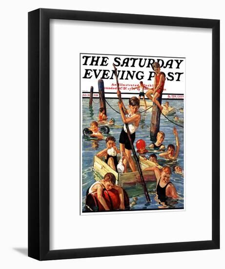 "Crowd of Boys Swimming," Saturday Evening Post Cover, July 28, 1928-Eugene Iverd-Framed Giclee Print